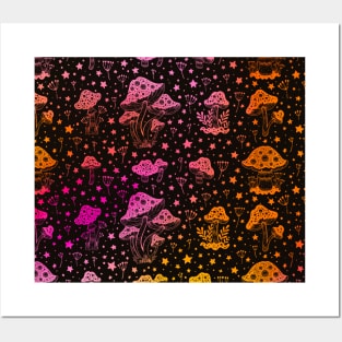 Mushroom Moon Pattern in Pink and Orange Posters and Art